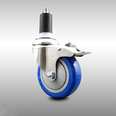 Service Caster 4 Inch 316SS Blue Poly Swivel 1-3/8 Inch Expanding Stem Caster Lock Brake SCC SCC-SS316TTLEX20S414-PPUB-BLUE-138